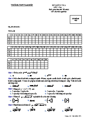 Đề kiểm tra lớp 12 môn Toán - Mã đề thi 485